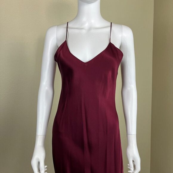 Nili Lotan Women Size M Burgundy Slip Silk Midi Cami Slip Dress Chemise Pullover - Picture 4 of 15